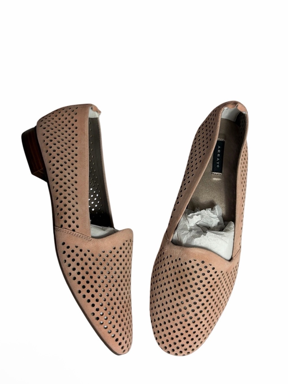 ARRAY pastel pink leather suede perforated loafers flats size 8.5M